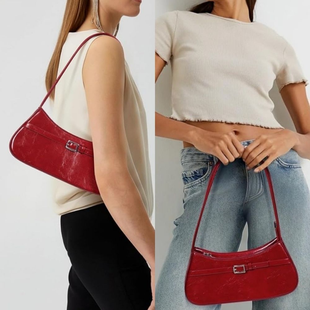 🔸️⏭️NWOT Red Faux Leather Structured Body Shoulder Bag